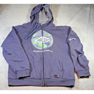 Vintage Ocean & Earth Surf Wear Full Zip Hoodie Sweatshirt Blue L Skater Surfer